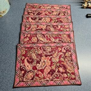 Vera Bradley Reversible Paisley Quilted Placemats Set of 6, Retired Pattern
